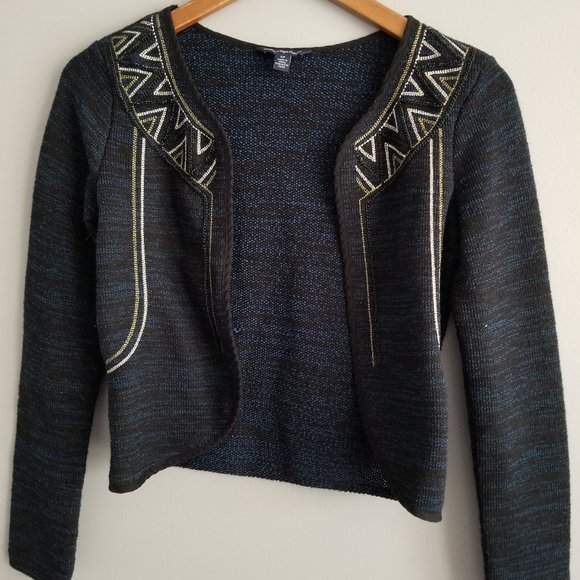 American Eagle Light Weight Open Front Chain Embroidered Cotton Cardigan S/P - Picture 1 of 6